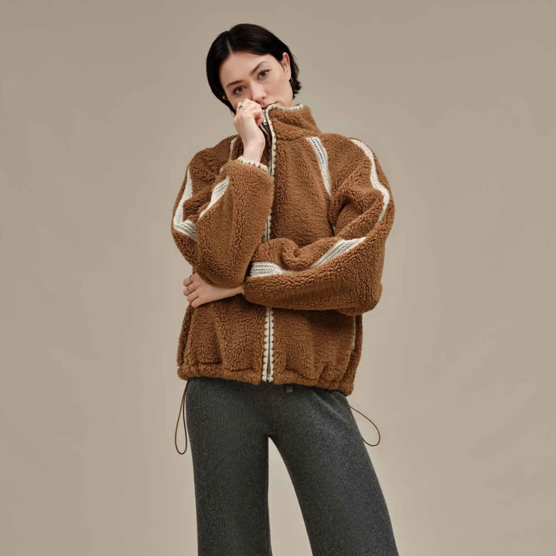 Manteaux Et Vestes>UGG Femme Veste Nikia Crochet en fluff chestnut
